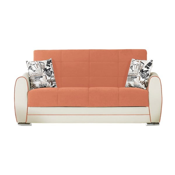 Ceglasto-kremowa dwuosobowa sofa rozkładana ze schowkiem Esidra Rest