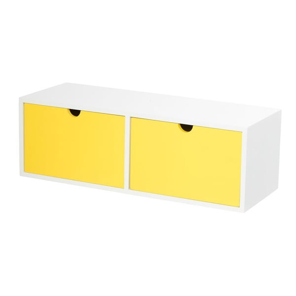 Biało-żółty wiszący stolik z 2 szufladami Furniteam Design