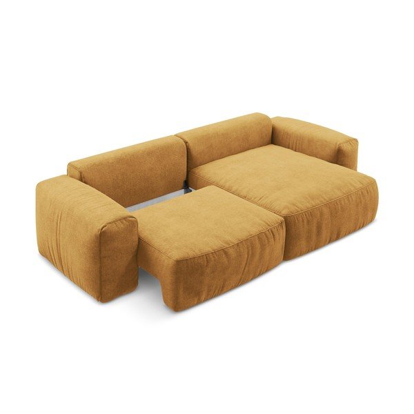 Musztardowy rozkładany narożnik z tkaniny szenilowej (prawostronny/z szezlongiem) Kuki – Makamii-image-4