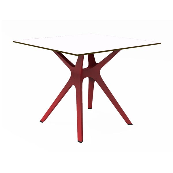 Stół z czerwonymi nogami i białym blatem odpowiedni na zewnątrz Resol Vela, 90x90 cm
