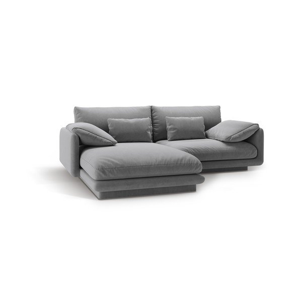 Jasnoszary aksamitny narożnik (lewostronny/z szezlongiem) Torino – Micadoni -image-2