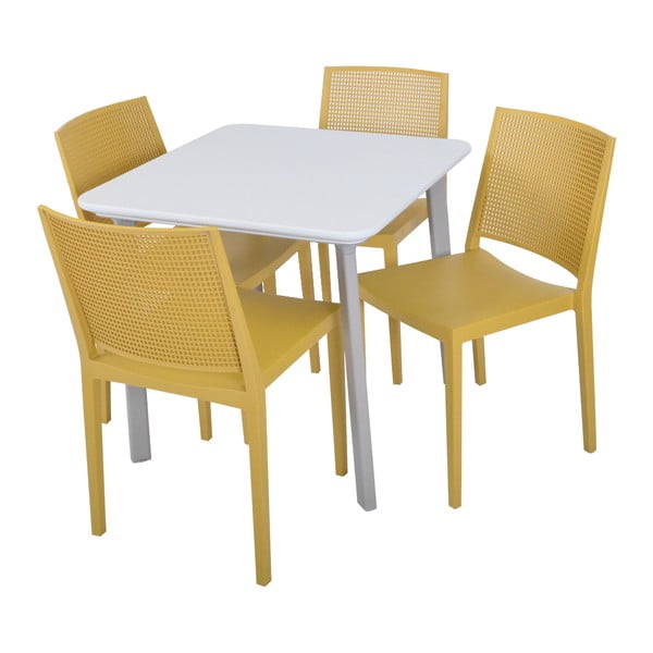 Żółte plastikowe krzesło ogrodowe Grid – Rojaplast-image-4