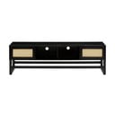 Czarny stolik pod TV z drewna sosnowego z rattanowymi drzwiczkami Støraa Jolene