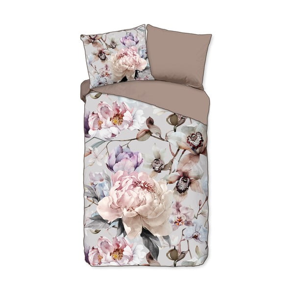 Szaro-brązowa pościel jednoosobowa z satyny bawełnianej 140x220 cm Colinda – Descanso