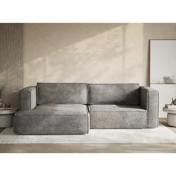 Szary rozkładany/ze schowkiem narożnik z tkaniny szenilowej (lewostronny/z szezlongiem) Velto – Maison de Rêve-image-1