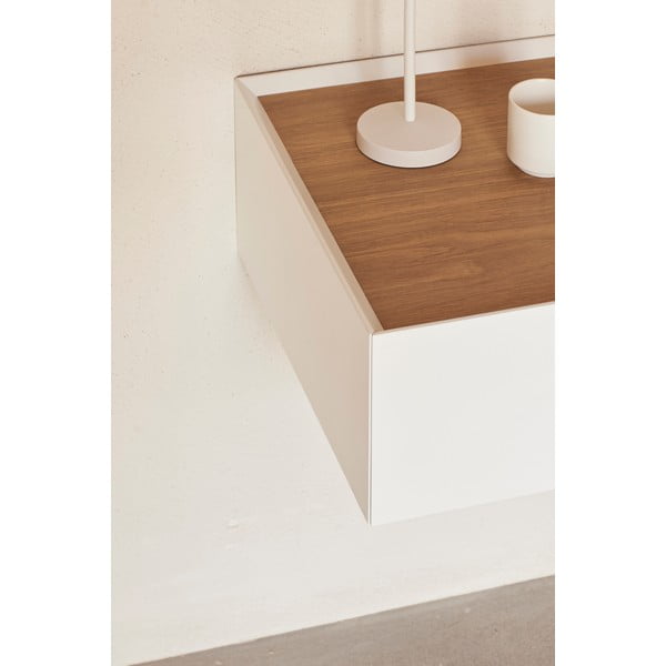 Biała szafka nocna z blatem w dekorze dębu wisząca Arista – Teulat-image-2
