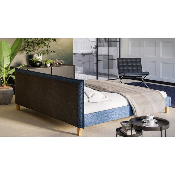 Niebieskie tapicerowane łóżko dwuosobowe ze stelażem 200x200 cm Tina – Ropez-image-3