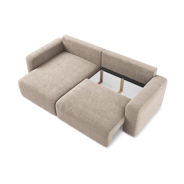 Beżowy rozkładany/ze schowkiem narożnik z tkaniny szenilowej (lewostronny/z szezlongiem) Kona – Makamii-image-4