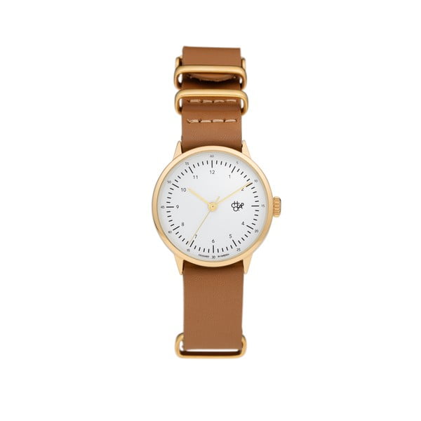 Zegarek z brązowym paskiem i złoto-z białym cyferblatem CHPO Harold Mini