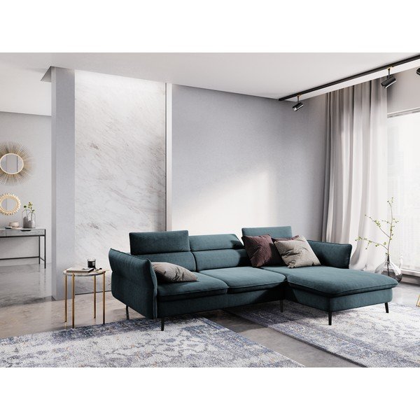 Niebieska 5-osobowa sofa rozkładana ze schowkiem Milo Casa Dario, prawy róg-image-1