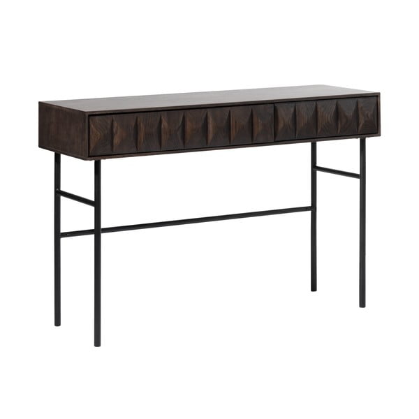 Ciemnobrązowa konsola z blatem w dekorze dębu 39x117 cm Latina – Unique Furniture-image-3