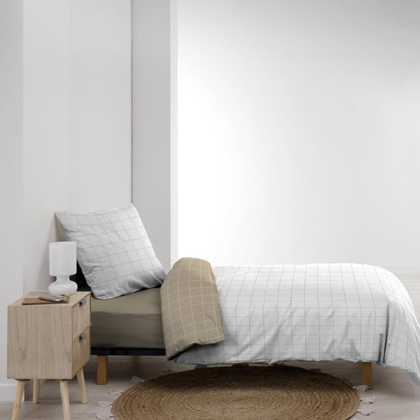 Biało-beżowa bawełniana pościel jednoosobowa 140x200 cm Cadria – douceur d'intérieur-image-4