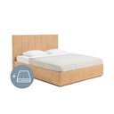 Musztardowe tapicerowane łóżko dwuosobowe ze schowkiem z materacem i stelażem 180x200 cm Thessa Bold Line – Bonami Selection