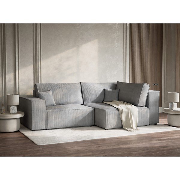 Szary sztruksowy rozkładany/ze schowkiem narożnik (prawostronny/w kształcie litery L) Tonga – Maison de Rêve-image-4