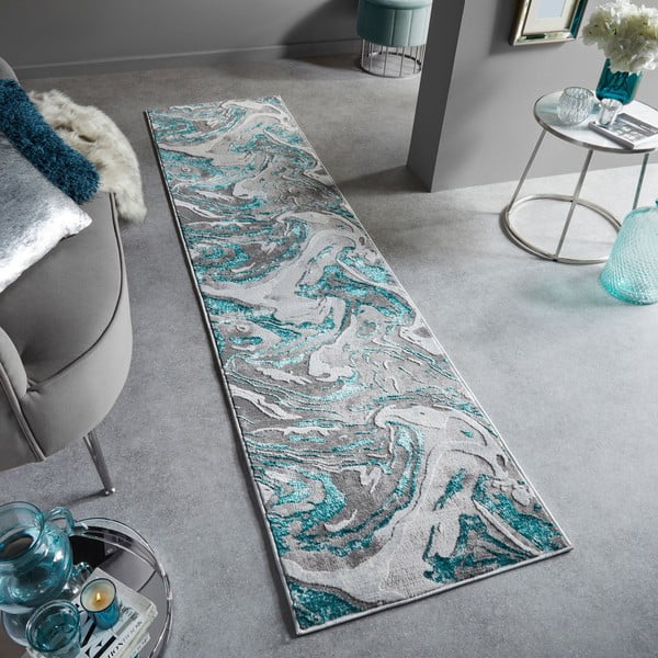 Szaro-turkusowy chodnik 60x230 cm Marbled – Flair Rugs-image-1