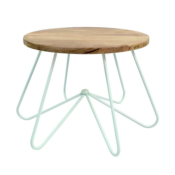 Jasnozielony stolik z drewnianym blatem HF Living Round Stocky
