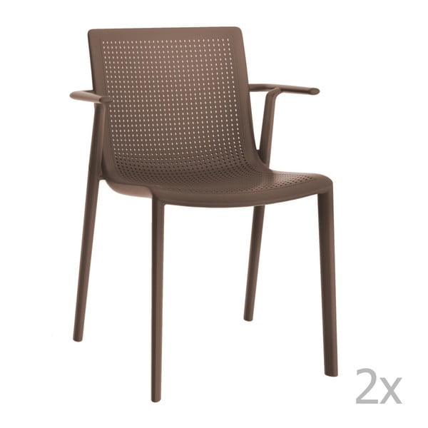 Zestaw 2 brązowych krzeseł ogrodowych z podłokietnikami Resol beekat