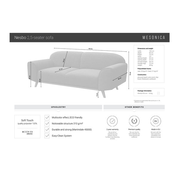 Różowa sofa 193 cm Nesbo – MESONICA-image-3