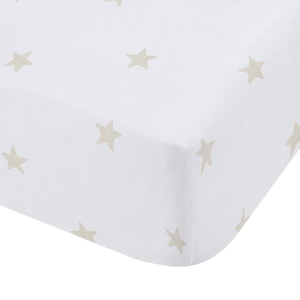 Biało-beżowe bawełniane prześcieradło dziecięce do łóżeczka z gumką 70x140 cm Mini Star & Stripes – Bianca