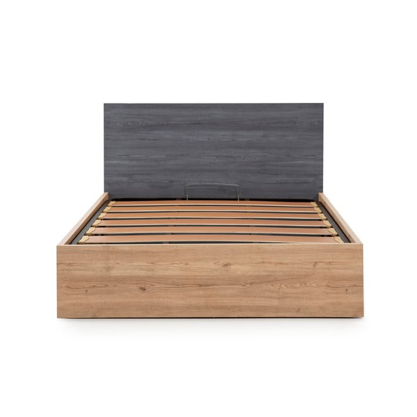 Szare łóżko dwuosobowe ze schowkiem i stelażem 160x200 cm Kronos – Marckeric-image-2