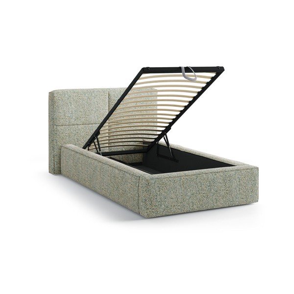Zielone tapicerowane łóżko jednoosobowe ze schowkiem i stelażem 90x200 cm Darren – Micadoni -image-1