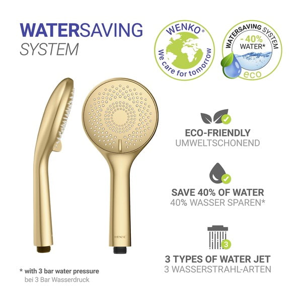 Plastikowa słuchawka prysznicowa z funkcją oszczędzania wody w kolorze matowego złota ø 11 cm Watersaving System – Wenko-image-2