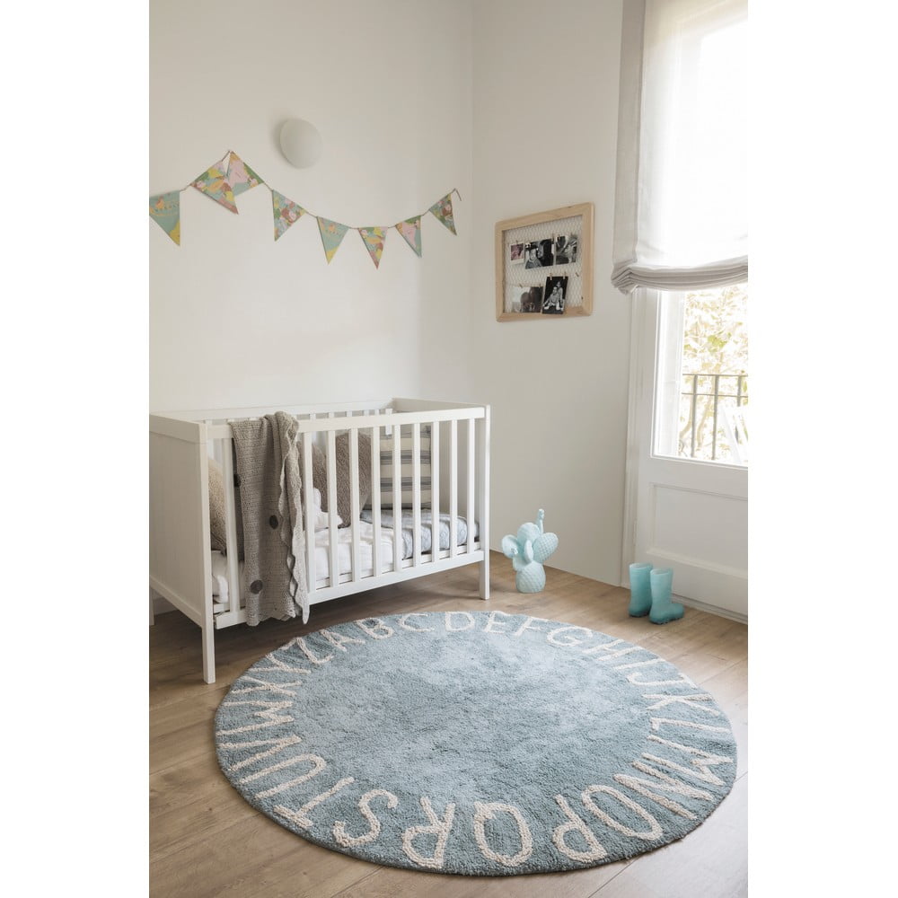 Jasnoniebieski bawełniany dywan dziecięcy tkany ręcznie odpowiedni do prania ø150 cm ABC Vintage Blue – Lorena Canals (zdjęcie 9)