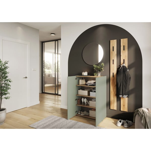 Jasnozielony zestaw do przedpokoju w dekorze dębu 104x200x33 cm Alviano – Germania-image-2