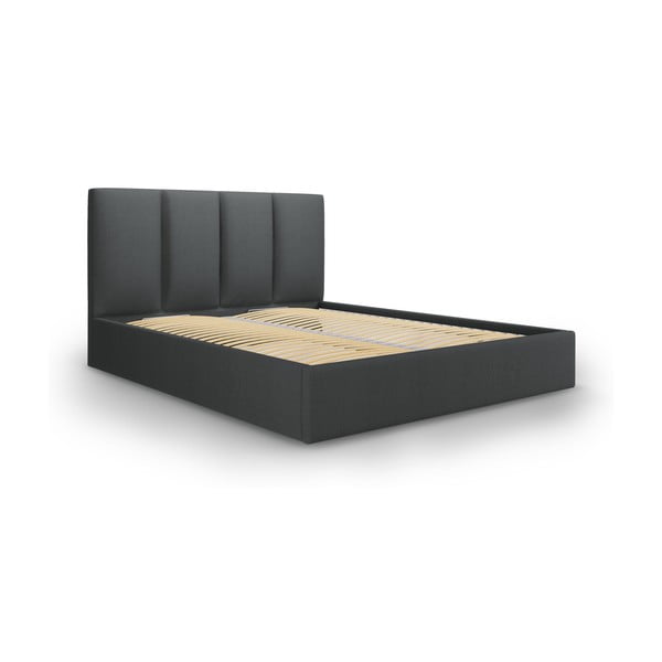 Ciemnoszare tapicerowane łóżko dwuosobowe ze schowkiem ze stelażem 180x200 cm Juniper – Mazzini Beds