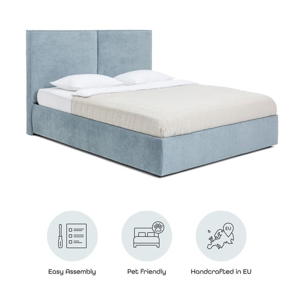 Niebieskie tapicerowane łóżko dwuosobowe ze schowkiem i stelażem 180x200 cm Thessa Bold – Bonami Selection-image-4