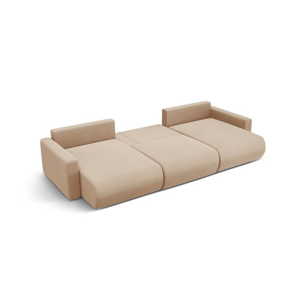 Jasnobrązowy aksamitny rozkładany narożnik ze schowkiem (w kształcie litery U) Belfast – Cosmopolitan Design-image-3