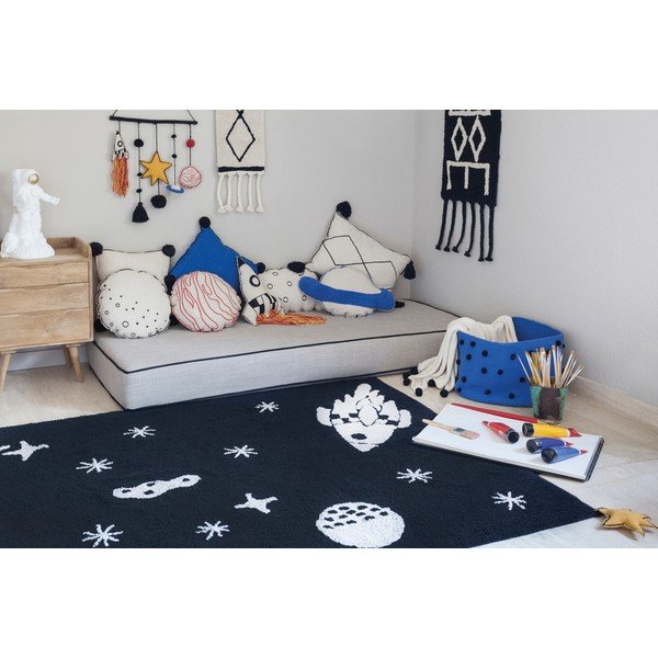 Czarny dywan dziecięcy z mieszanki bawełny tkany ręcznie odpowiedni do prania 140x200 cm Alfombra Lavable Universe – Lorena Canals-image-1