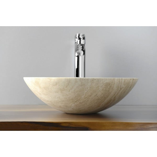Kremowa kamienna okrągła umywalka ø 40 cm Blok 1 – Sapho-image-2