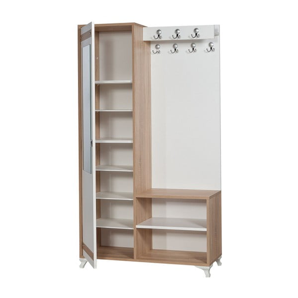Brązowo-biały zestaw do przedpokoju z lustrem Inci, wys. 196 cm-image-3