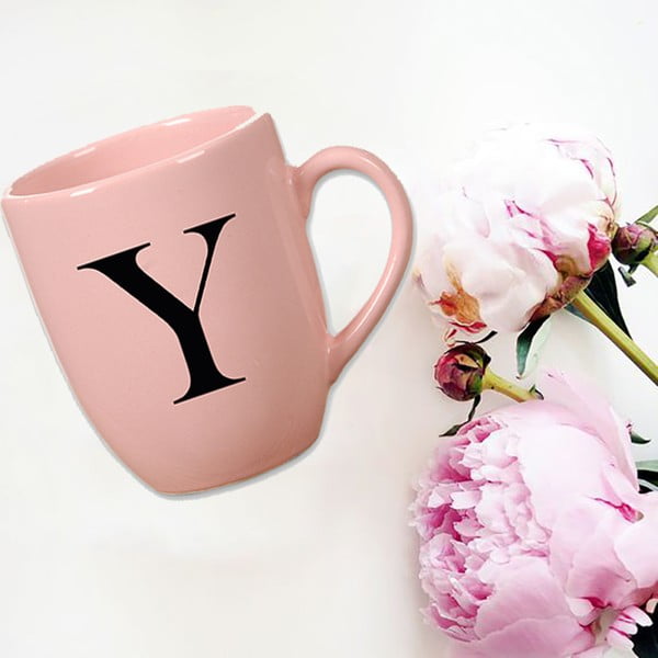 Różowy kubek ceramiczny Vivas Letter Y, 330 ml