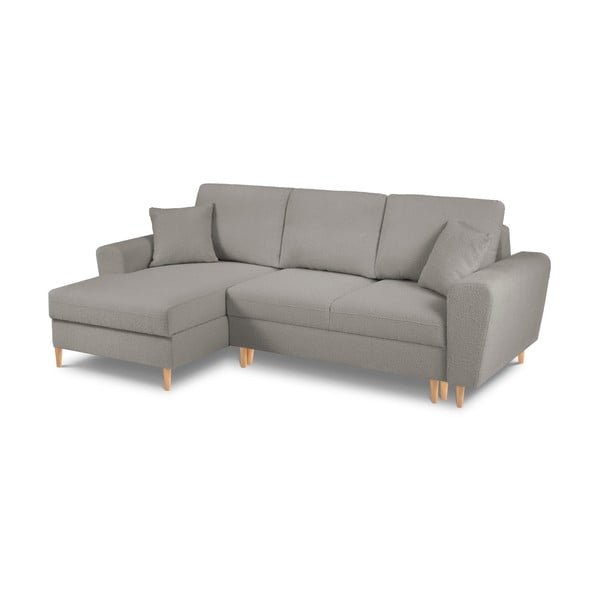 Jasnoszary rozkładany narożnik ze schowkiem z materiału bouclé (lewostronny/z szezlongiem) Kyoto – Cosmopolitan Design-image-1