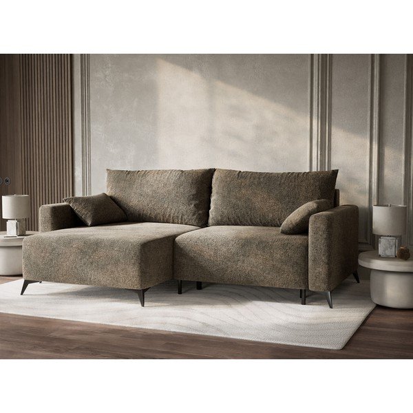 Brązowy rozkładany/ze schowkiem narożnik z tkaniny szenilowej (lewostronny/z szezlongiem) Leon – Maison de Rêve-image-4