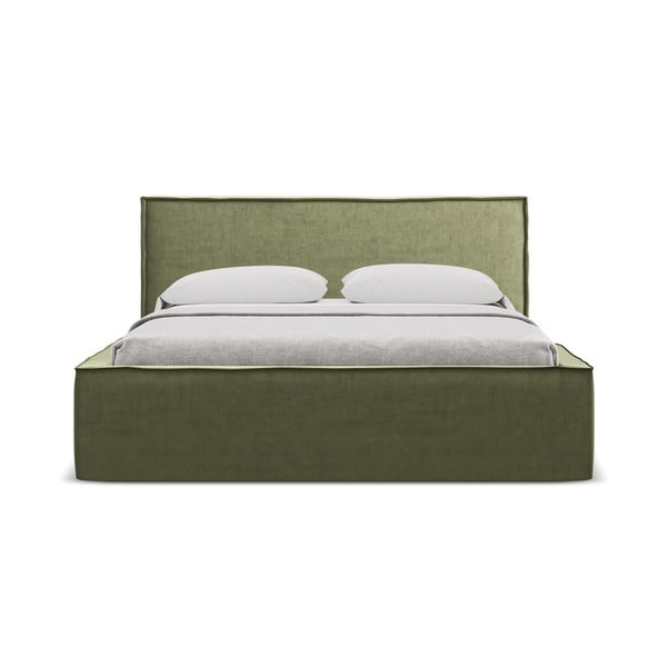 Zielone tapicerowane łóżko dwuosobowe ze schowkiem i stelażem 160x200 cm Anani – Makamii-image-3