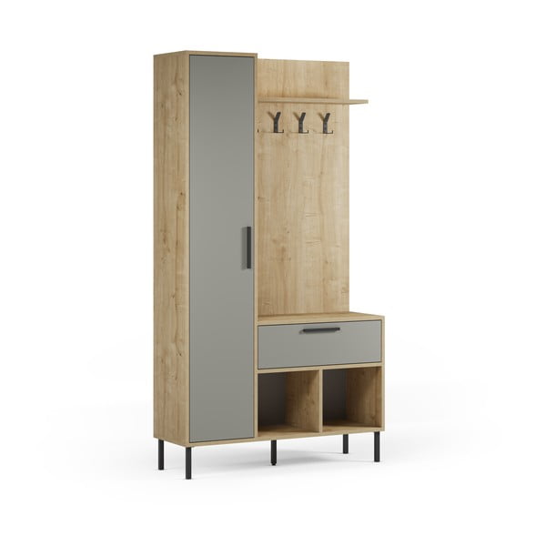 Zielono-naturalny zestaw do przedpokoju w dekorze dębu 108x195x35 cm Heidy – Marckeric-image-2