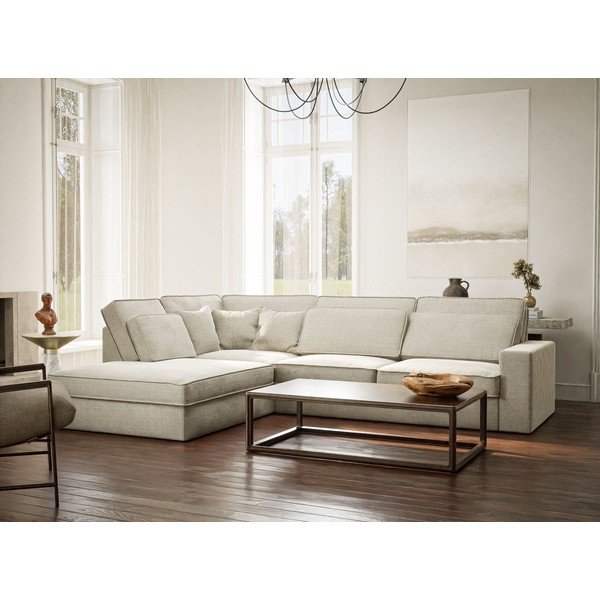 Szarobeżowy narożnik z tkaniny szenilowej (lewostronny/w kształcie litery L) Kirou – Maison de Rêve-image-1