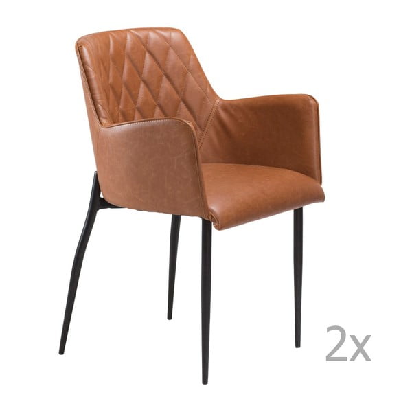Zestaw 2 brązowych krzeseł z podłokietnikami DAN– FORM Rombo Faux