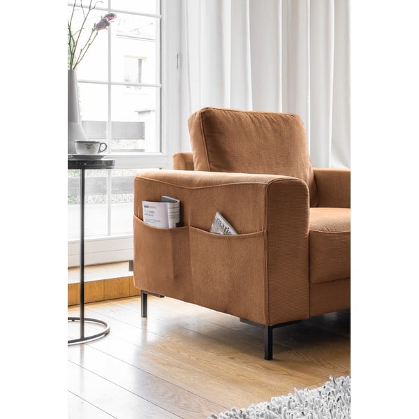 Pomarańczowobrązowy sztruksowy fotel Lofty Lilly – Miuform-image-3