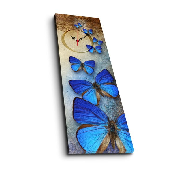 Wieloczęściowy obraz z zegarem Blue Butterfly, 30x90 cm