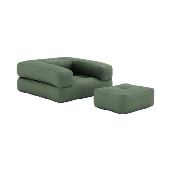 Rozkładany fotel z zielonym obiciem Karup Design Cube Olive Green