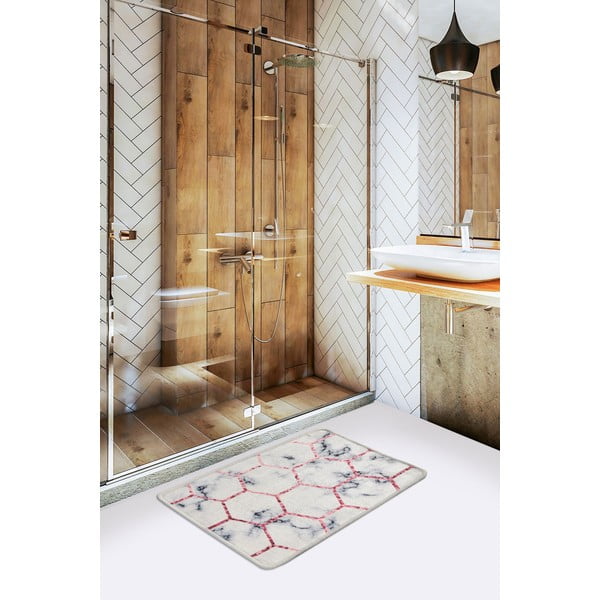 Biało-szary dywanik łazienkowy 60x40 cm Honeycomb − Foutastic-image-1