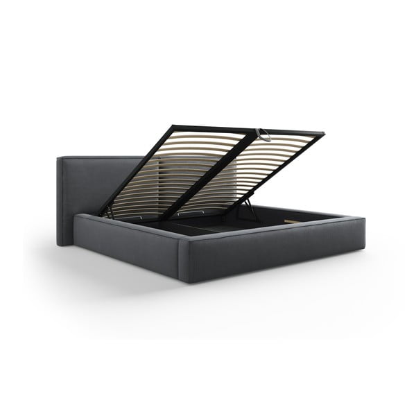 Ciemnoszare tapicerowane łóżko dwuosobowe ze schowkiem i stelażem 180x200 cm Arendal – Cosmopolitan Design-image-3