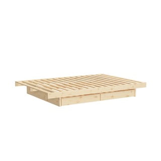 Łóżko dwuosobowe z drewna sosnowego ze schowkiem Karup Design Kanso, 140x200 cm