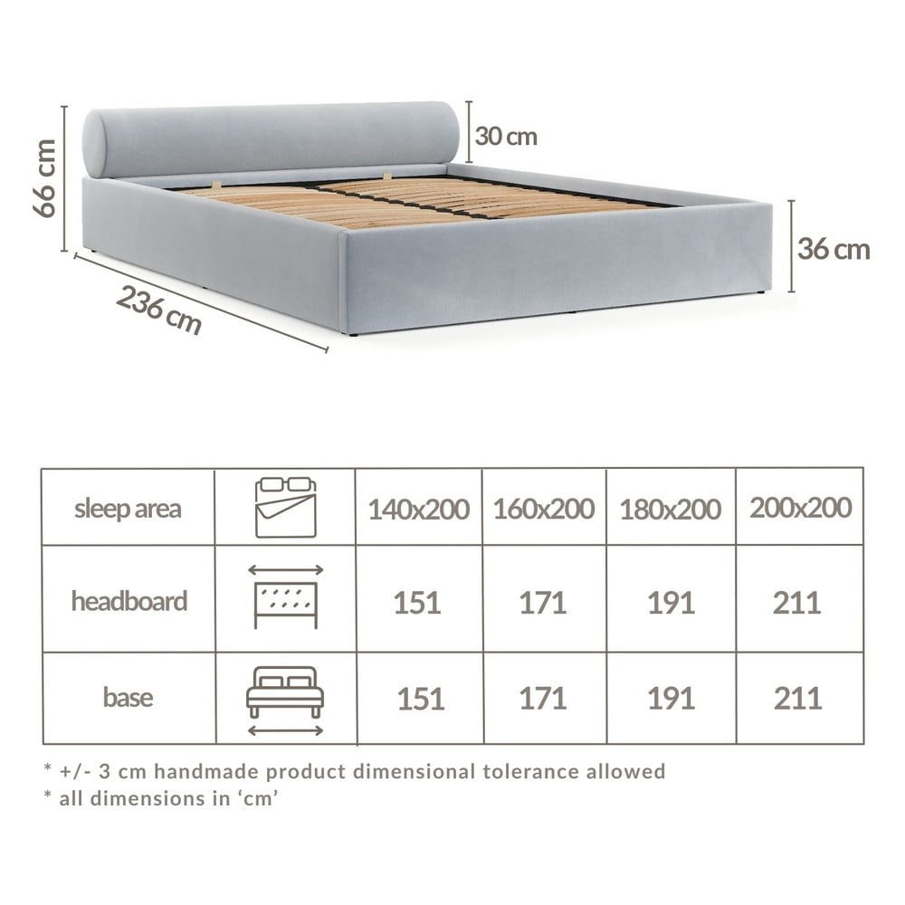 Jasnobrązowe tapicerowane łóżko dwuosobowe ze schowkiem i stelażem 200x200 cm Solvo – Maison de Rêve (zdjęcie 2)