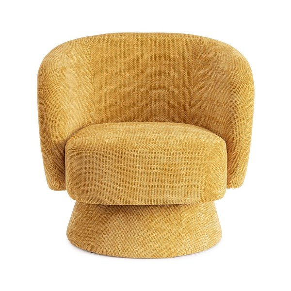 Musztardowy obrotowy fotel z tkaniny szenilowej Julienne – Bizzotto-image-2