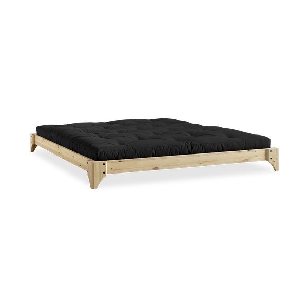 Łóżko dwuosobowe z drewna sosnowego z materacem Karup Design Elan Comfort Mat Natural/Black, 140x200 cm